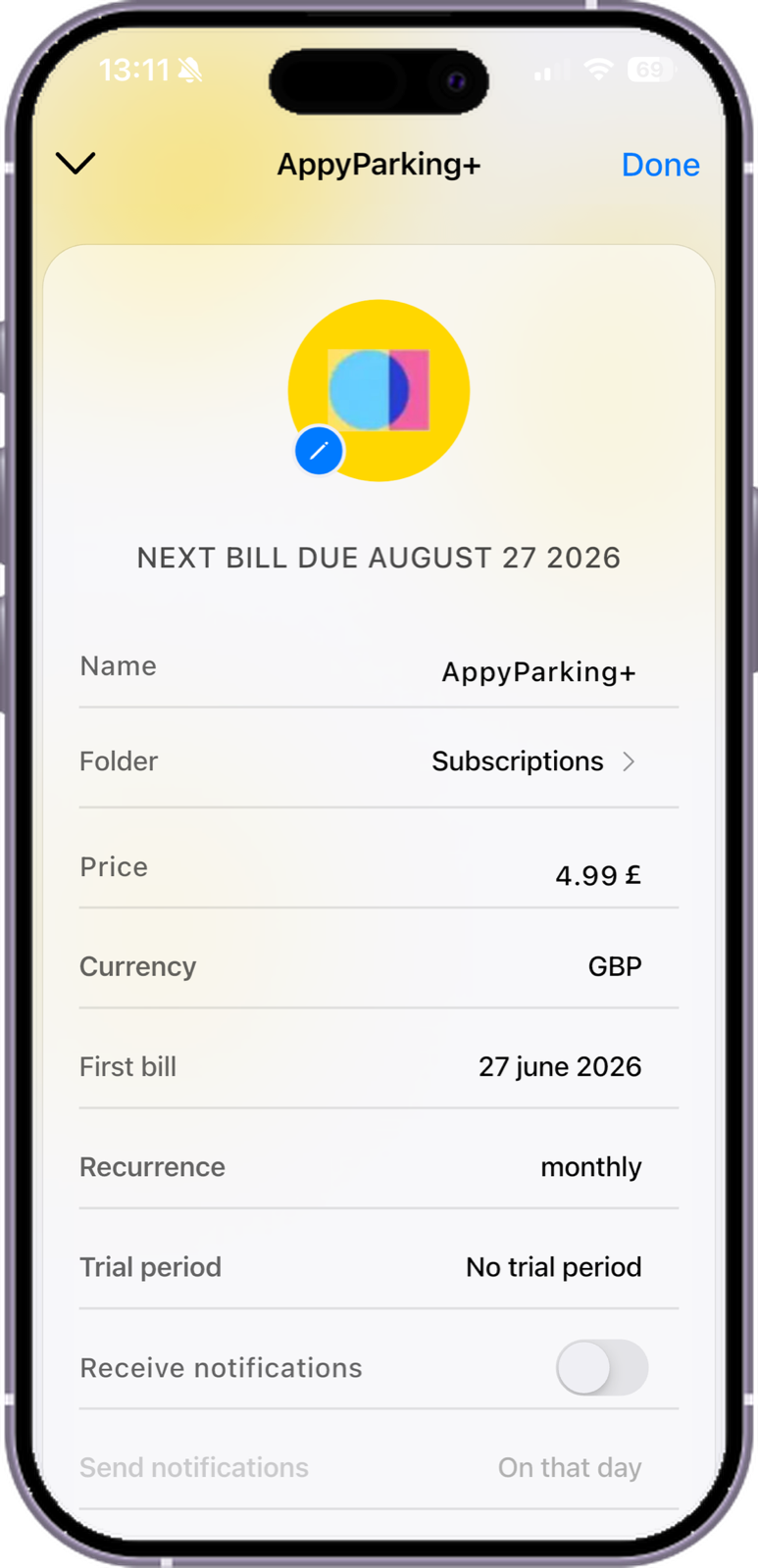 Price, cycle, trial and reminders per subscription